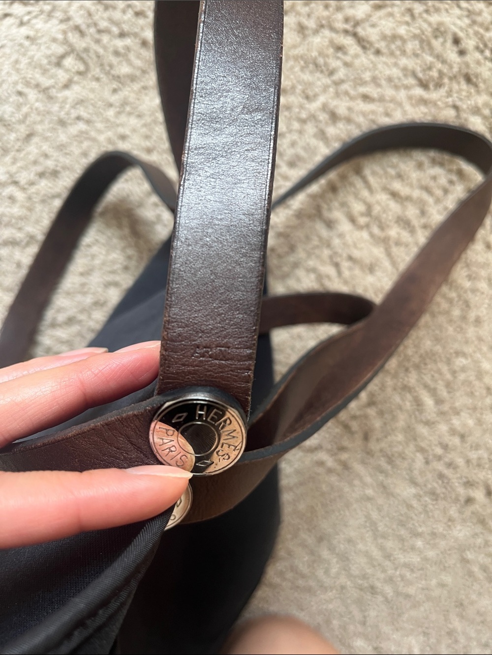 Hermes cabag PM Black Canvas Tote with Brown Leather Straps - Picture 12 of 16